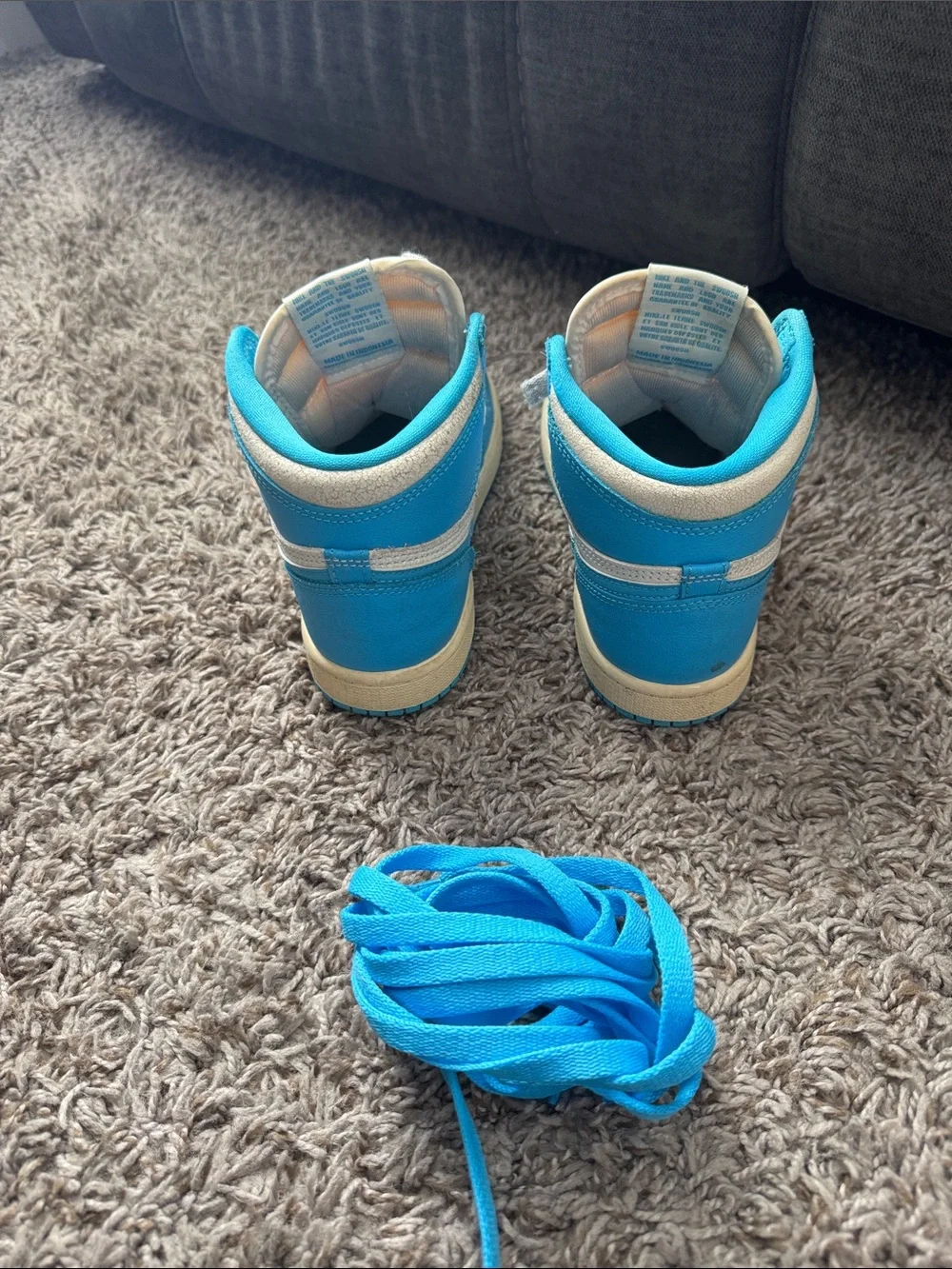 Nike Kids High-Top Sneakers in White and Bright Blue